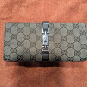 Gucci GG Jackie Piston Lock Monogram Continental Wallet